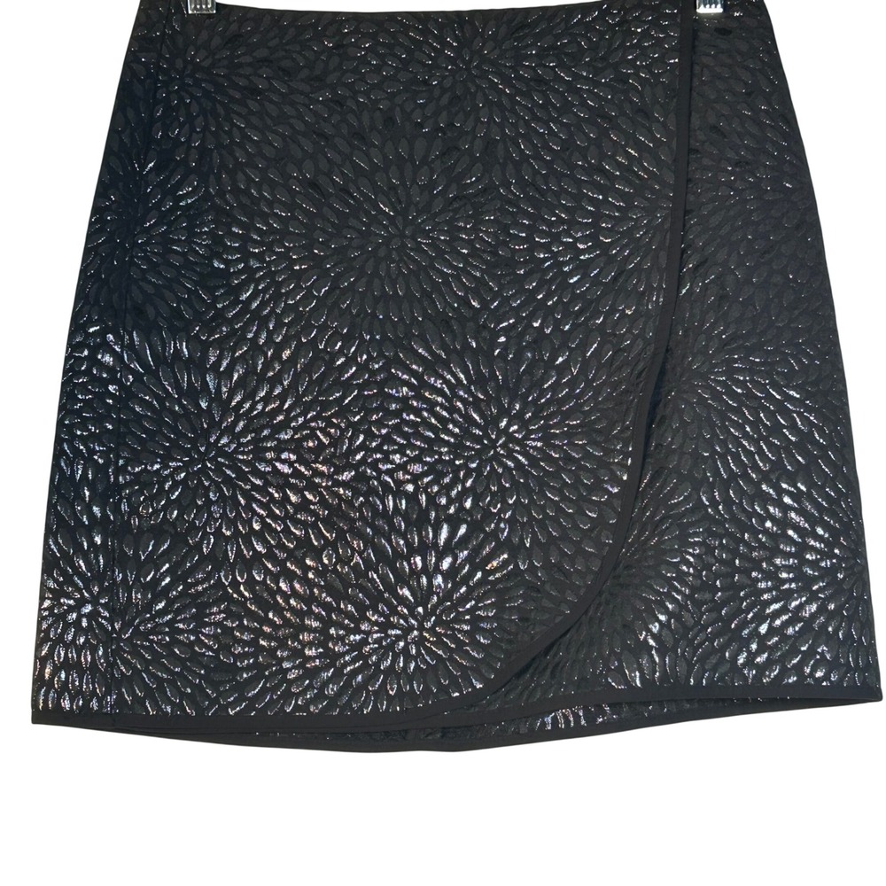 LOFT Black Metallic Floral Wrap‎ Mini Skirt Size 6